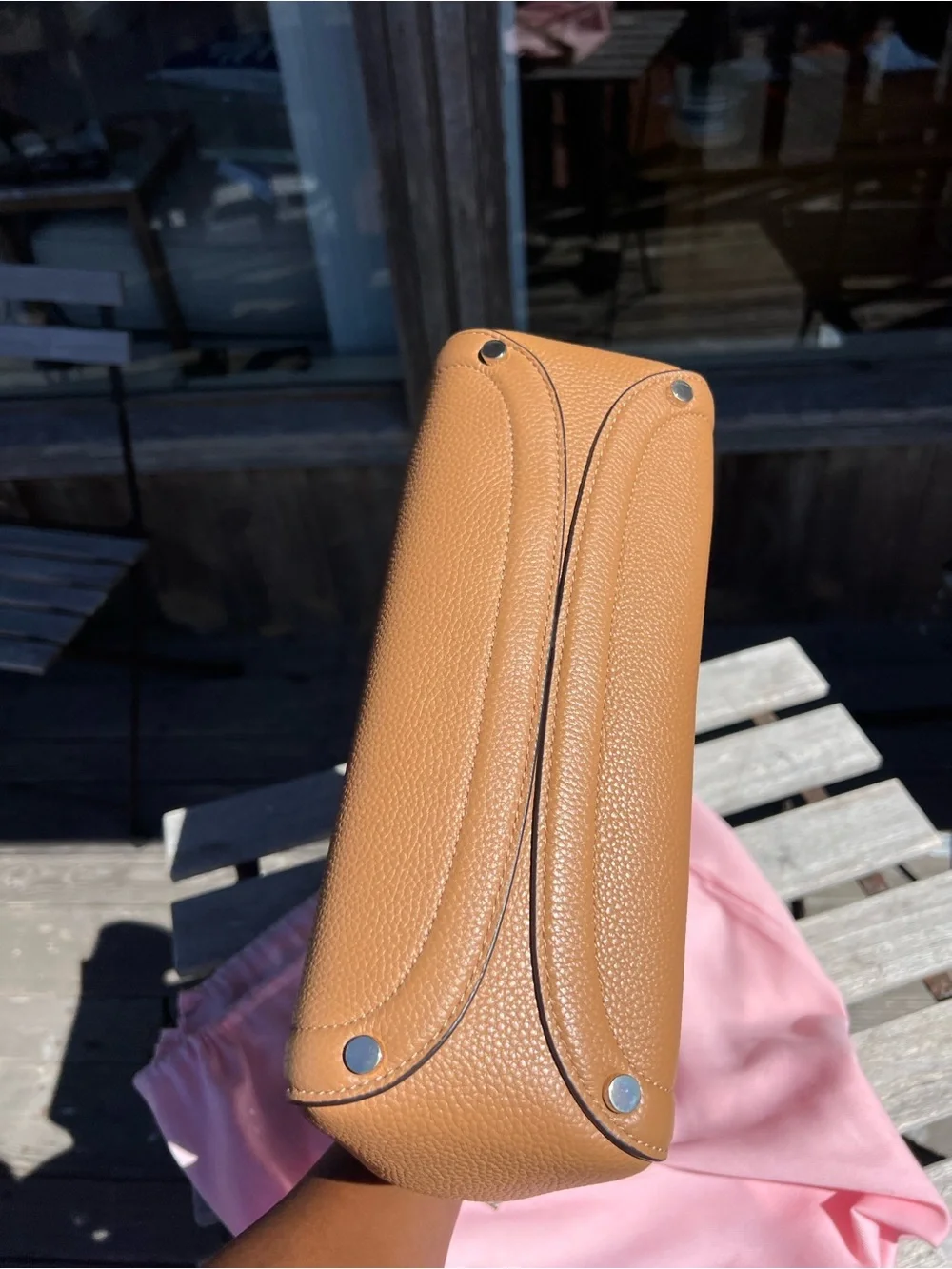 kate spade tan leather satchel with crystal heart charm